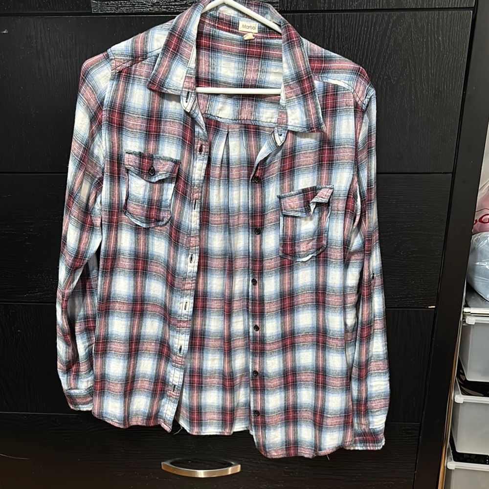 Plaid Button Down Shirt - Red, Blue, White